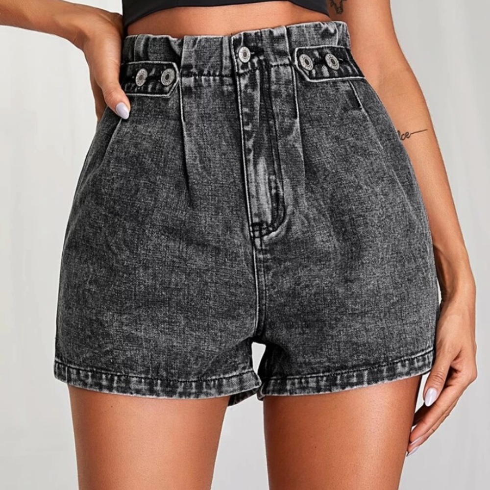 Black denim shorts
